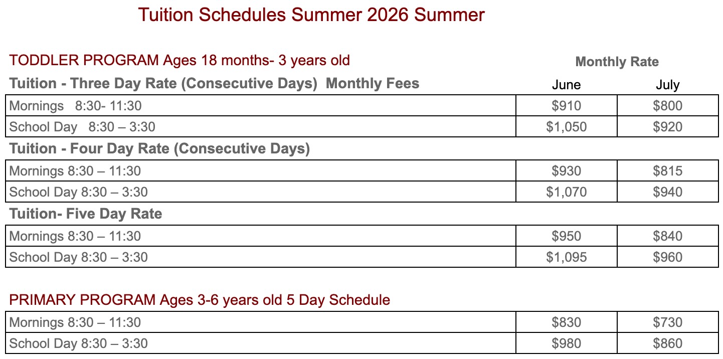 July Tuition Schedule